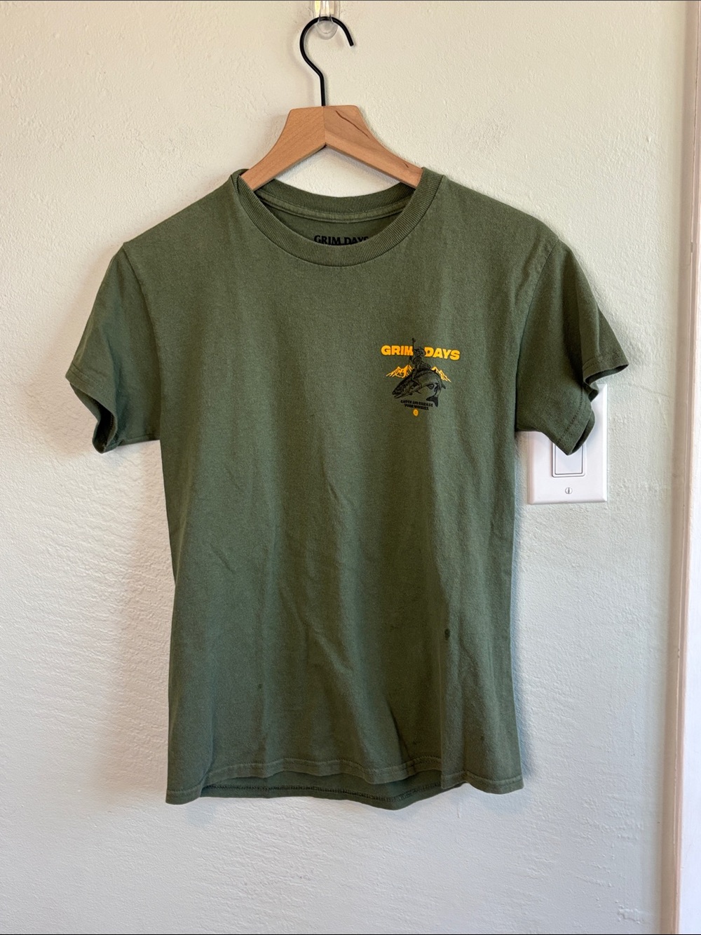Bundle 2/$30! Mens S T-shirt Grim Days Green Fishing and Skeleton Graphic